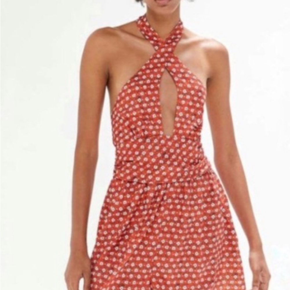 Urban Outfitters Printed Deep V Halter Top Romper sz Large
